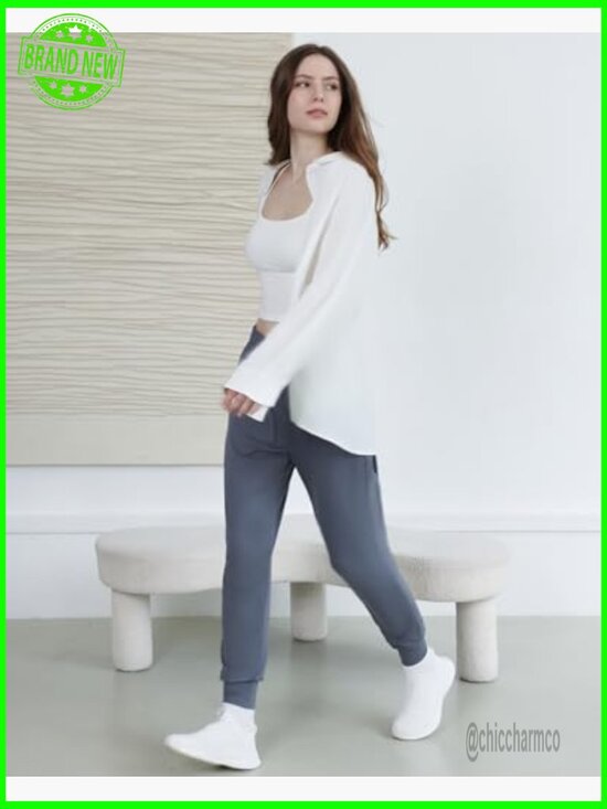 High Rise Sweatpants with Pockets, 27" Inseam, Polyester Spandex Blend - Picture 3 of 7